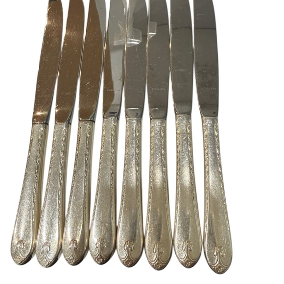 W M Rogers  & Son Silverplate Flatware 8 Dinner Knives Exquisite IS Silver Co.